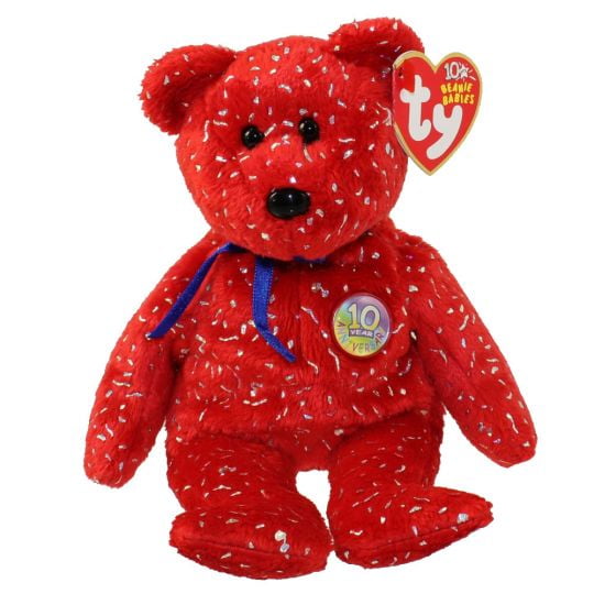 TY Beanie Baby - DECADE the Bear (Red Version) (8.5" Plush) (BONUS 1 FUN CHOPS)