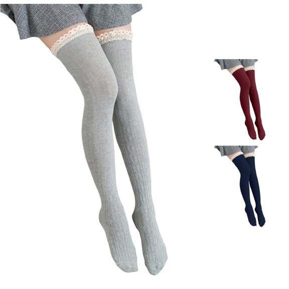 AWZXDE Long Socks Lace Knit Thigh High Long Socks for Women Soft Ribbed Casual Socks for Daily Outfits