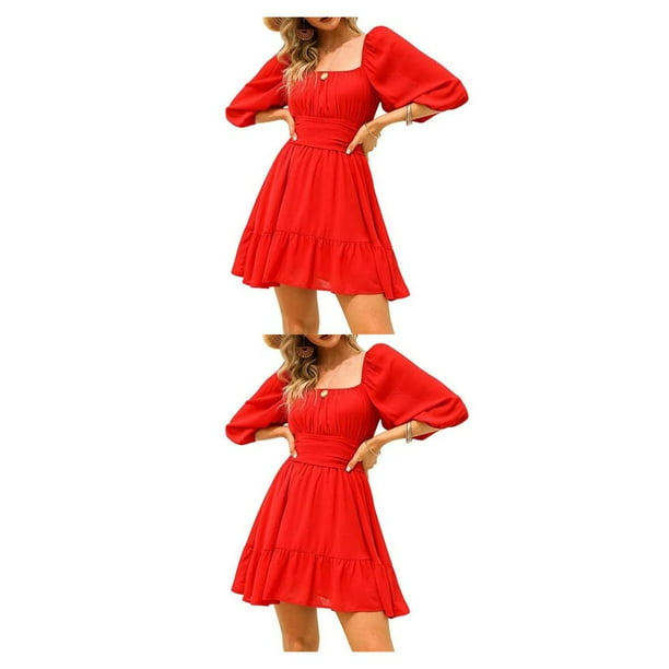 Guardurnaity Mujer verano sin espalda Sexy fuera del hombro vestido playa caminar senderismo niñas vestidos casuales poliéster señoras ropa de Rojo S 2piezas