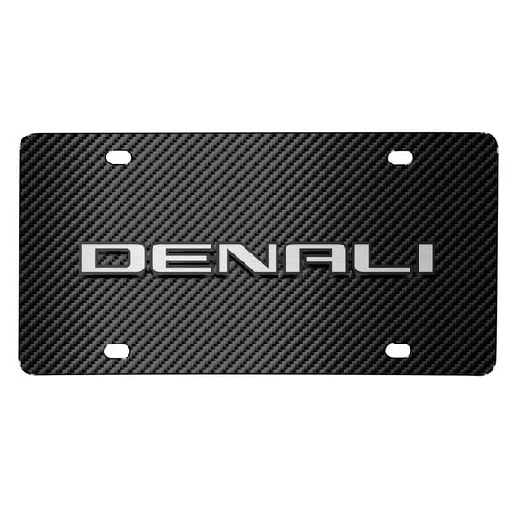 iPick Image for GMC Denali 3D Logo on Black Carbon Fiber Pattern Stainless Steel License Plate, Official Licensed