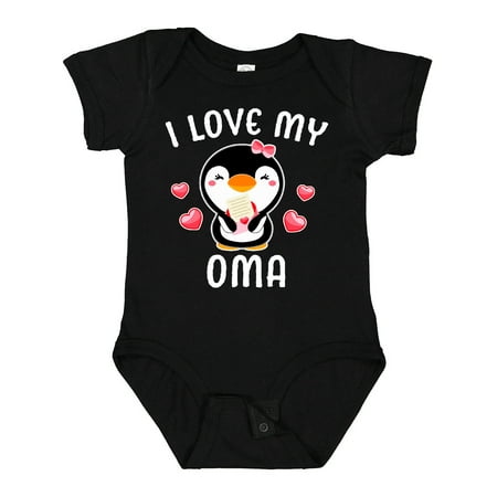 

Inktastic I Love My Oma with Cute Penguin and Hearts Gift Baby Girl Bodysuit