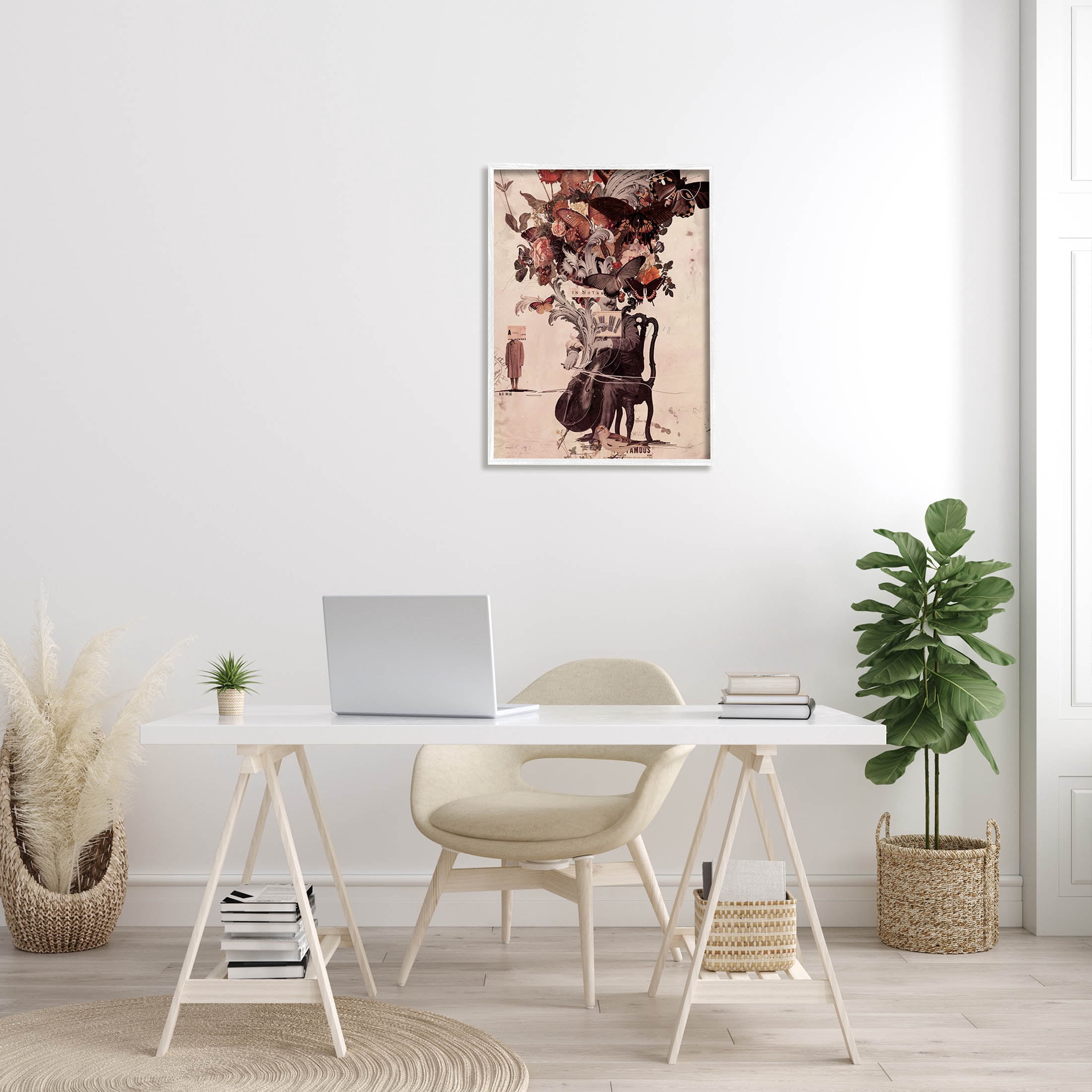 Stupell Industries Musician Butterfly Botanicals Collage Graphic Art White Framed Art Print Wall Art, Design by Matheus Lopes Castro
