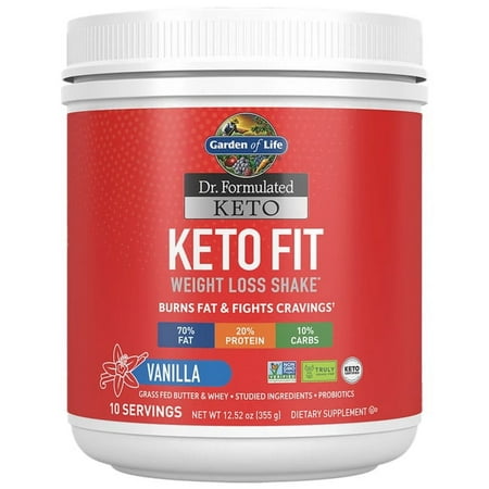 (Use By Jun 28 2025) Garden of Life - Dr. Formulated Keto Fit Weight Loss Shake Powder 10 Servings Vanilla - 12.52 oz.