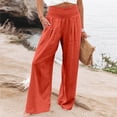 thumbnail image 2 of Linen Pants Women Linen High Waist Summer Beach Travel Vacation Wide Leg Sweatpants Women Orange Xl, 2 of 8