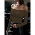 thumbnail image 6 of MOYIKO Off The Shoulder Tops For Women Fitted Long Sleeve Shirts Elegant, 6 of 7