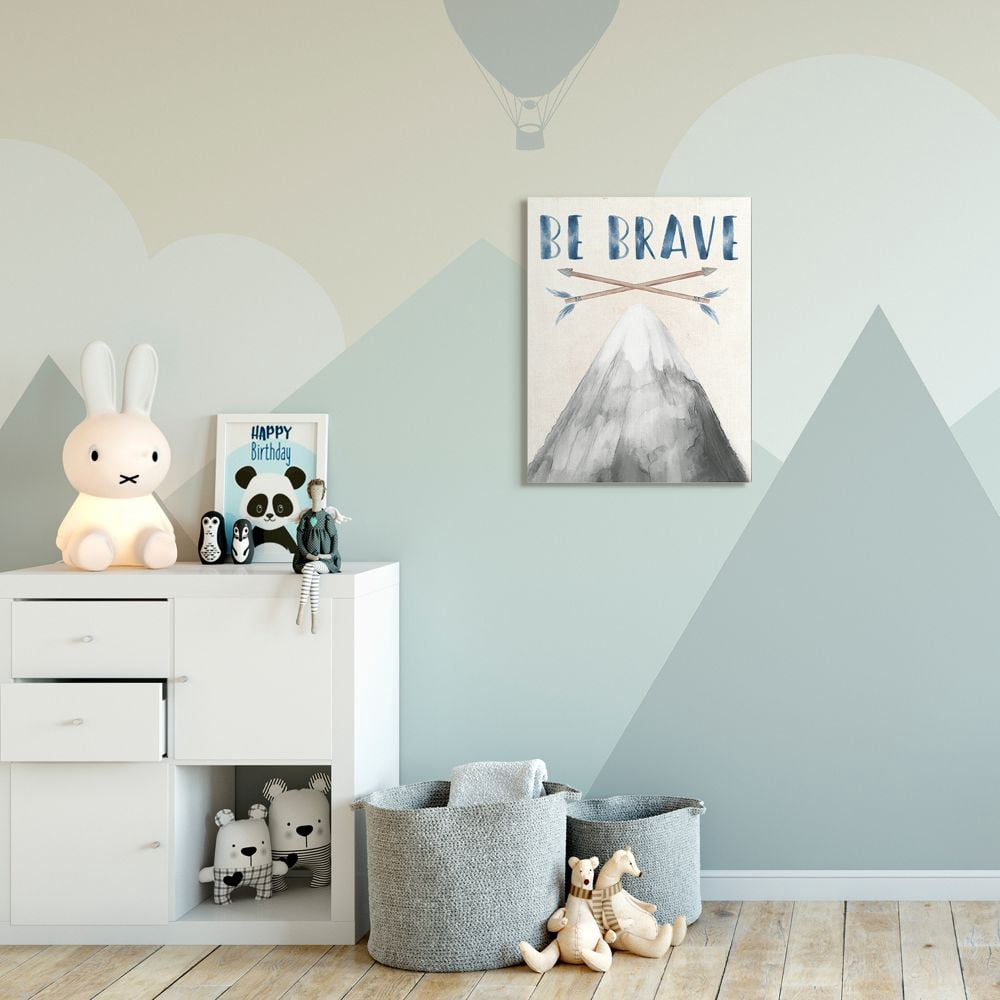 Stupell Industries Inspirational Be Brave Text Mountain Arrows Grey Blue Canvas Wall Art Design by Daphne Polselli, 24" x 30"