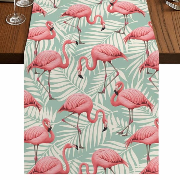 Table Runners 72 Inches Long Dress Scarves, Red Flamingo Farmhouse Kitchen/Dining Table Runner, Coffee Tablerunners, Summer Tropical Plants Leaves Botanical Green 13x72 Inch