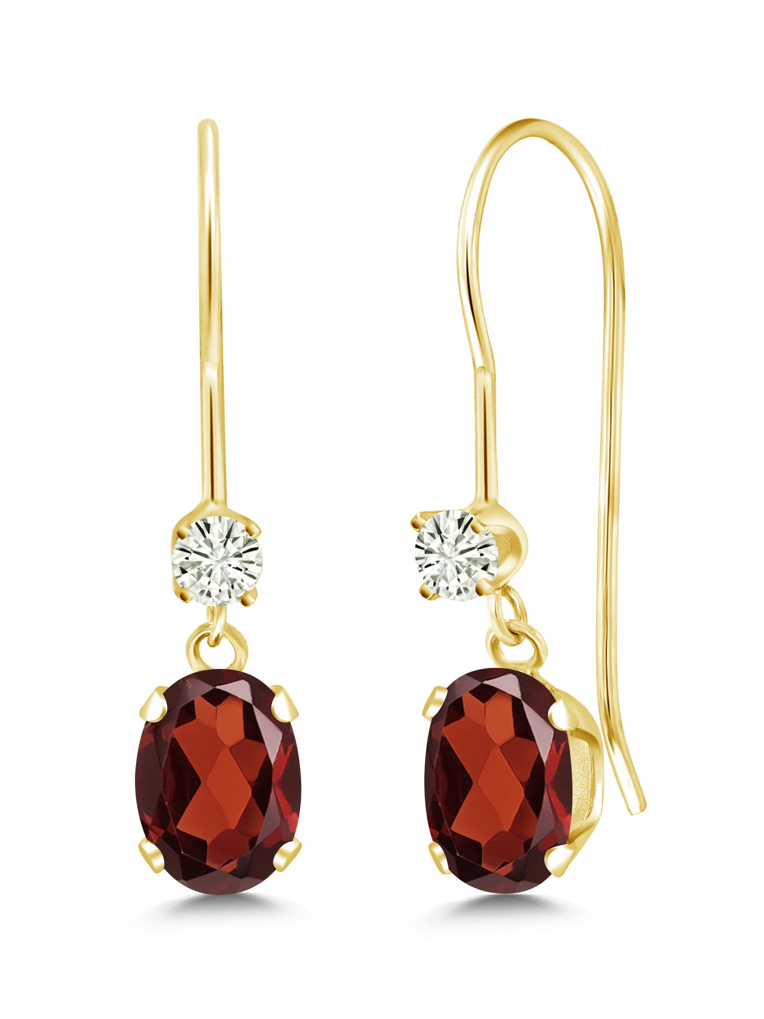 2 Ct Oval & Round Red Garnet Drop/Dangle Earrings 14k Yellow Gold Over