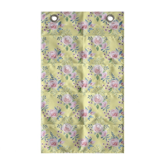 Watercolor Hanging Pocket Organizer, Spring Theme Hand Drawn Flowers, Printed Polyester Storage Bag with Pockets, 21" x 31", Pale Yellow Pale Pink
