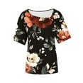 thumbnail image 6 of Petal Sleeve Tops for Summer Trendy Plus Size T-Shirts Printed Casual Loose Square Neck Button Blouse Tees S-3X (S, Black Foral), 6 of 6