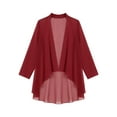 thumbnail image 3 of Zaldita Women's Chiffon Open Front Long Sleeve Sheer Bolero Shrugs Loose Casual Cardigan Burgundy 3XL, 3 of 7