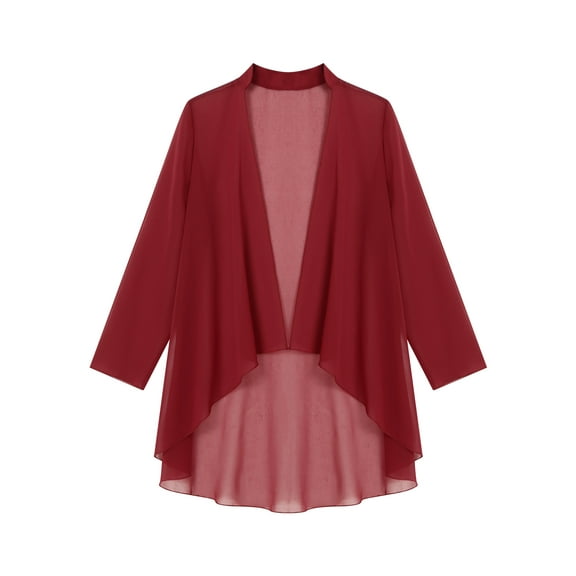 Yartina Women's Long Chiffon Cardigan Outerwear Jacket Dress Coat Burgundy XL