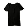 thumbnail image 3 of Holzkary Women's Henley T Shirts Summer Deep V Neck Ribbed Short Sleeve Slim Fit Button Tops Casual Tee Ice T Shirt Woven Sweater Versatile Thin V Neck Slimming Base Layer Worn Outside Black M, 3 of 8