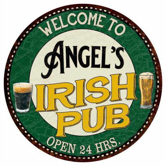 Angel's Irish Pub 14" Round Metal Sign Kitchen Bar Wall Decor 100140036124