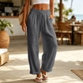 thumbnail image 2 of Liuinsasek Women's Cotton-Linen Pants Fashion Casual Solid High Waist Pocket Ladies Long Pants Lightweight Flowing Drawstring Elastic Waist Loose Pants Vacation Travel Resort Wear, 2 of 10