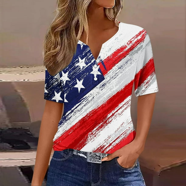 Fiudx Ofertas Relámpago Blusa de Manga Corta Estampada a La Moda para Mujer, Blusas Informales con Cuello En V
