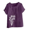 thumbnail image 4 of iHengLiXing Plus Size Womens Tops Dressy Casual Women Casual And Linen Round-Neck Top Printed Short Sleeve Button T-shirt Blouse Purple XXXXL, 4 of 4