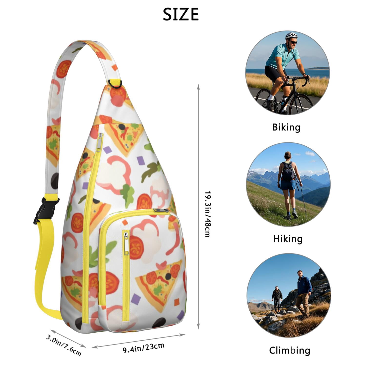 Fashion Sling Backpack Pizza Crossbody Bag for Travel Adjustable Lightweight Travel Hiking Casual Daypack for Young People