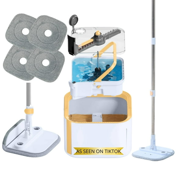 Mop And Bucket System Pro With Removable Water Tank Duo Bucket & Spin Mop System Self Wringing Separates Clean From Dirty Water Folding Mop Head Dual Brush System 4-Pc Machine Washable Mop Pads