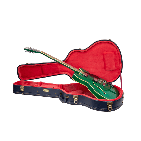 Crossrock Relief Series - Premium Wooden Case for 335 Style 6-string Semi-Hollow Electric Guitars, featuring a Highly Textured Surface and Mink Imitation Fleece Interior - Ocean Blue