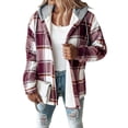 thumbnail image 4 of Women'S Casual Jacket Plaid Long Sleeve Shacket Fleece Lined Hooded Jackets Warm Coat Brick Red 4XL, 4 of 9