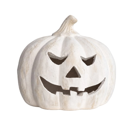 Yashow Elite Resin Pumpkin Figurine 9.84 inch, Vintage Carved Fall Decor for Indoor and Outdoor, Rustic Table Centerpiece, Halloween Festive Decoration for Mantel