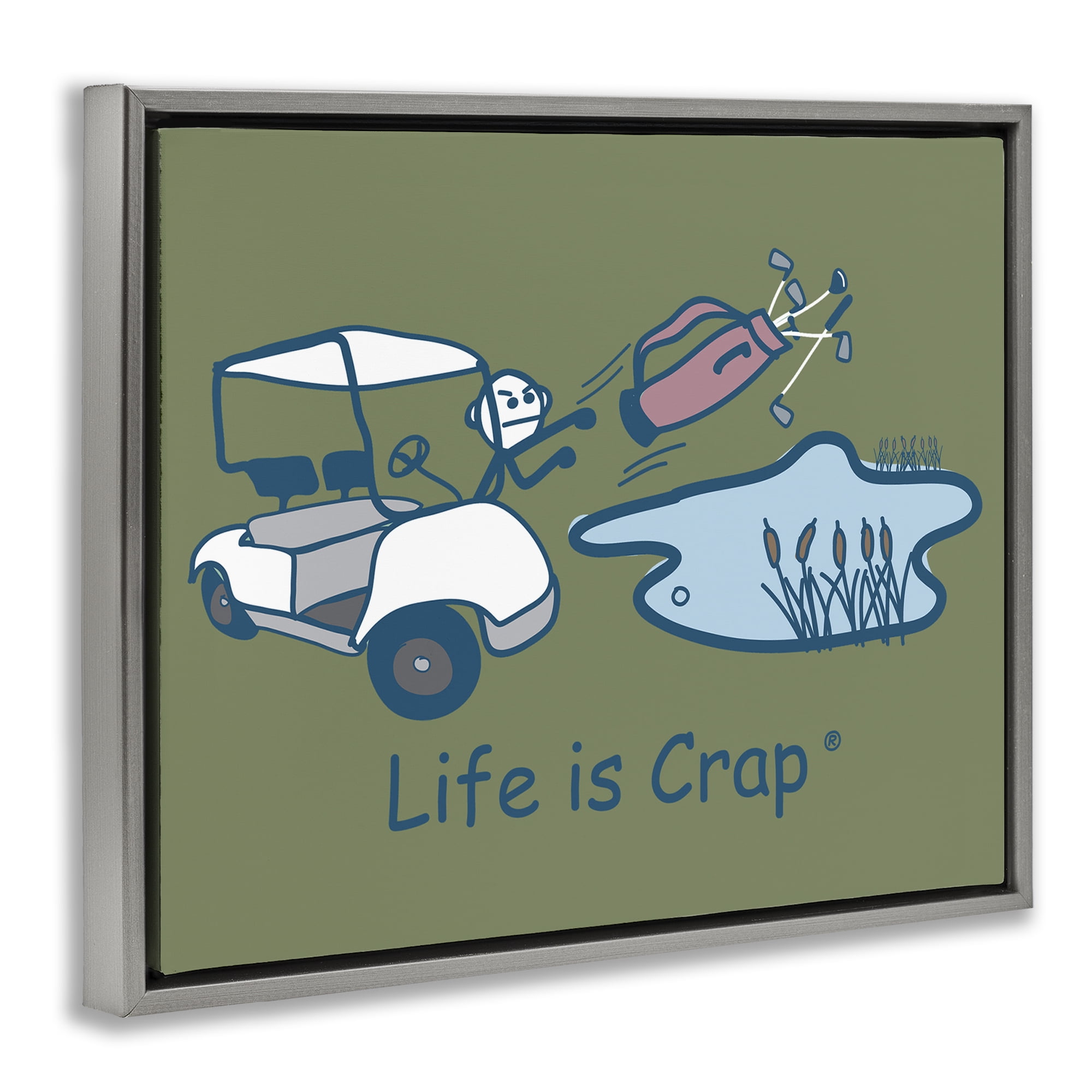 Stupell Industries Throwing Golf Clubs Novelty & Humor Painting Gray Floater Framed Canvas Art Print Wall Art, 31 x 25