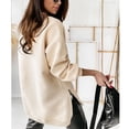 thumbnail image 4 of Sudadera de cuello redondo para mujer, blusa deportiva transpirable con cremallera lateral cómoda y holgada para correr Beige XL, 4 of 6