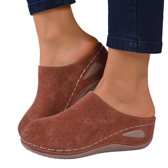 Pandaie Women's Closed Toe Sandals Hollow out Backless Clogs Wedge Heel Slip on Mules Comfortable Orthopedic Summer Walking Slides Brown Size 6.5