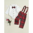 thumbnail image 2 of Suealasg Christmas Newborn Baby Boy Gentleman Outfit Long Sleeve Lapel Neck Romper+ Plaid Suspender Pants + Bow Tie 0 6 9 12 18 Months Infant Boys Fall Winter 3Pcs Clothes Set, 2 of 7