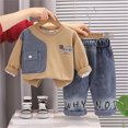 thumbnail image 2 of KPOPLK Toddler Baby Boy Clothes Solid Color Long Sleeve Crewneck Sweatshirt Top Casual Pants Set 2Pcs Fall Winter Outfits Clothing Light Yellow 2-3 Years, 2 of 9