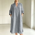 thumbnail image 2 of HBGVBA Women's V Neck Plus Size Dresses Long Sleeve Side Slit Pocket Loose Solid Color Midi Casual Dress, 2 of 6