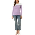 thumbnail image 2 of MODA NOVA Juniors Color Block Long Sleeve Striped Causal T-Shirt White Purple M, 2 of 6