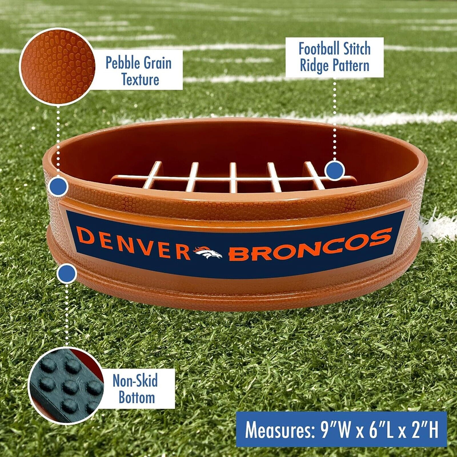 Pets First NFL Denver Broncos Super-Bowl Slow Feeder Bowl for Dogs and Cats, Football Design for Healthy Digestion, Non-Slip, for Large & Small Pet