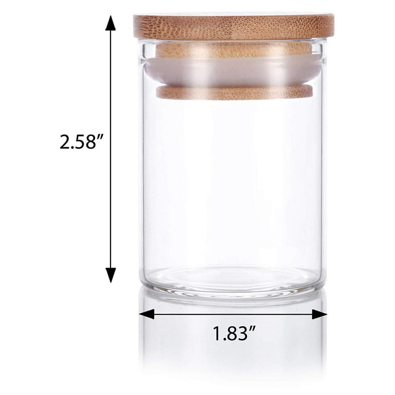 JUVITUS 2 oz Clear Glass Storage Jars with Bamboo Silicone Sealed Lids (6  Pack)