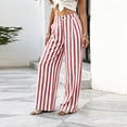 thumbnail image 2 of Womens Palazzo Pants 2026 Summer Linen Striped Wide Leg Trousers Elastic Waist Flowy Lounge Pant Pockets, S, 2 of 6