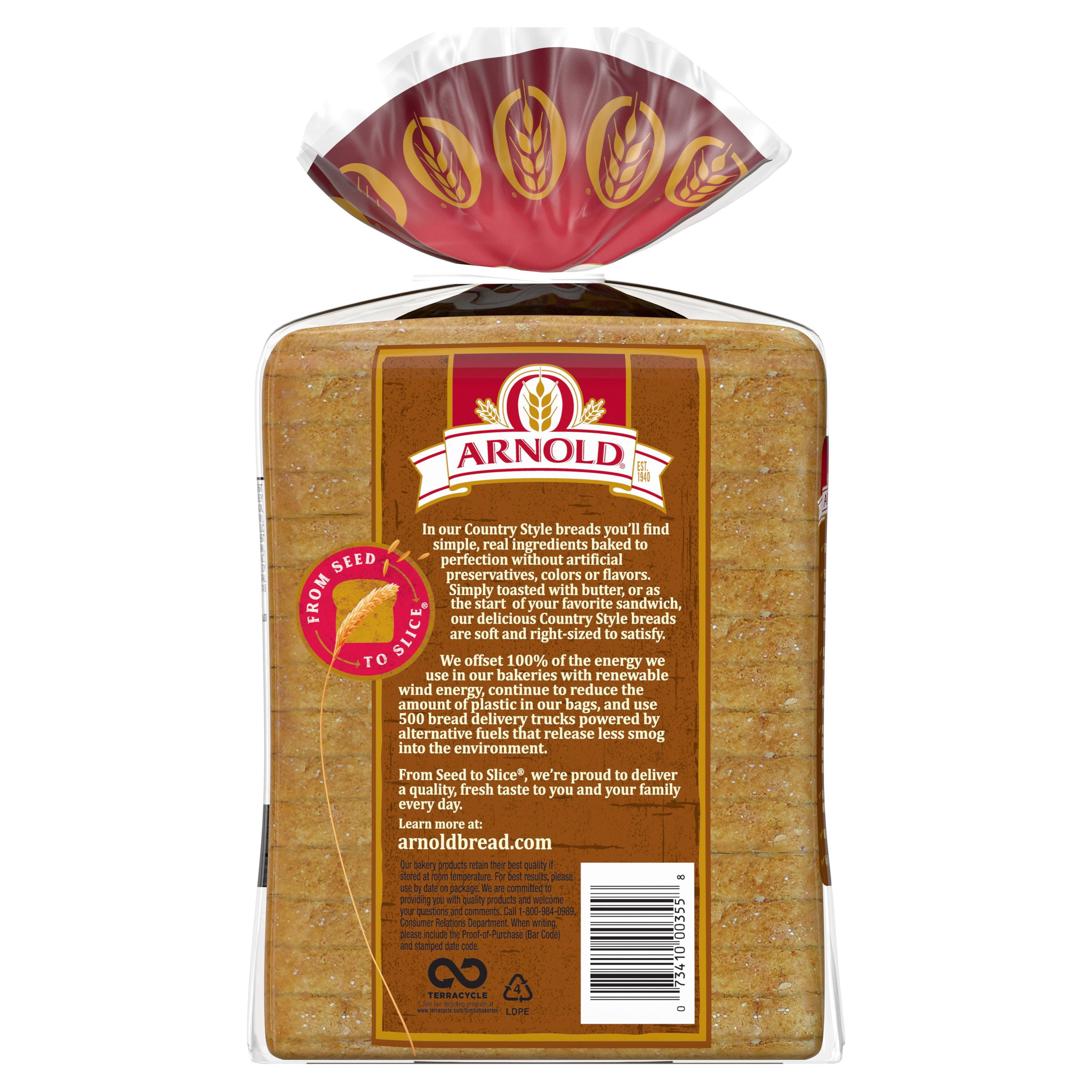 Arnold Country Oatmeal Bread, Hearty Texture & Flavor, 24 oz