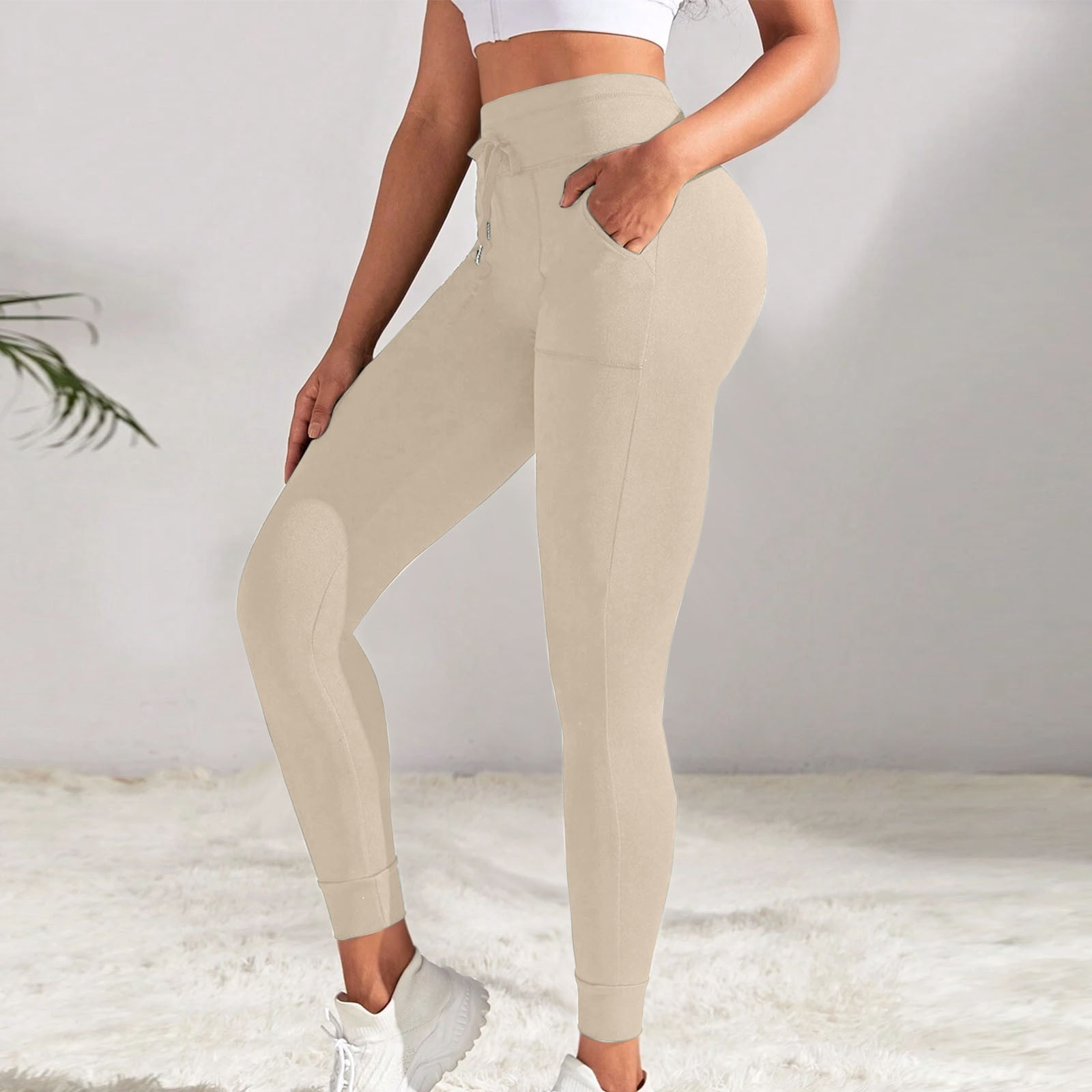 Ashirexll Leggings for Women, High Waist Solid Color Drawstring
