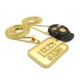 thumbnail image 3 of Stone Stud Goon Ski Mask & Glizzy Gang Record Label Pendant Set w/ 2mm 24" & 30" Gold-Tone Box Chains, 3 of 4