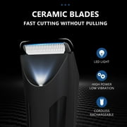 Electric Body Trimmer, Men's Groin Hair Trimmer IPX5 Waterproof Wet/Dry Use Razor, Ceramic Blade Ball Shaver Clipper Body Grooming Kit with LCD Baterry Display, USB Recharge Dock & LED Light
