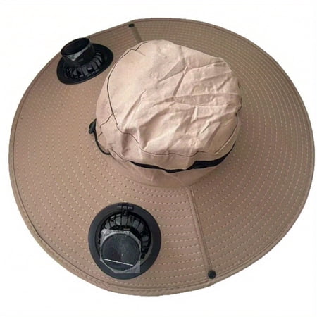 Wide Brim Sun Hat with Built-In Cooling Fan Adjustable Snap Airflow Visor Hat Lightweight for Men Women Fishing Golf Outdoor Summer Activities