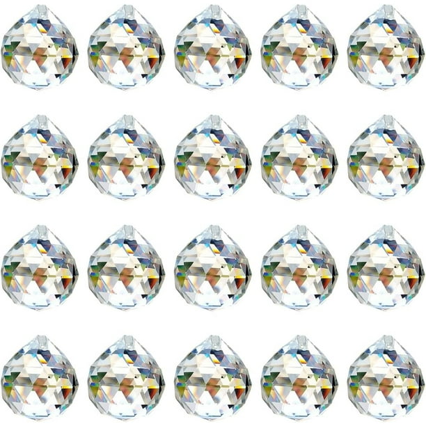 Paquete de 20 bolas de cristal colgantes transparentes de 20mm, Prisma Feng Shui, bola de cristal, colgante, fabricante de arcoíris para atrapasoles de ventana