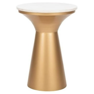 ZRQarq Home Mila White Marble and Brass Pedestal End Table