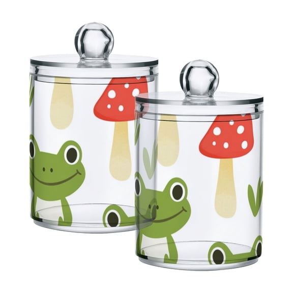 Cute Cartoon Frogs Leaves Mushrooms Translucent Plastic Cans Storage Canisters with Lid Set of 2