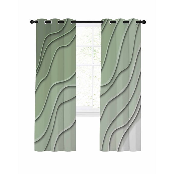 Sage Green Ombre Blackout Curtains 54 Inches Long for Bedroom, Modern Geometric Abstract Art Aesthetics Thermal Insulated Room Darkening Black Out Window Curtain Panels Grommet Drapes for Living Room