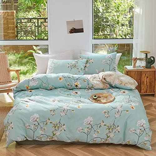 3pcs Floral Comforter Set Aqua, Elegant Flower Reversible Design, Twin Size Smooth Soft Microfiber Bedding Comforter Set for All Season- 1 Comforter n 2 Pillow Shams, 68x88 inches