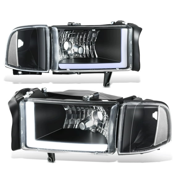 DNA Motoring For 94-02 Dodge Ram 1500 2500 3500 Black Clear Switchback L-Tube LED Headlights