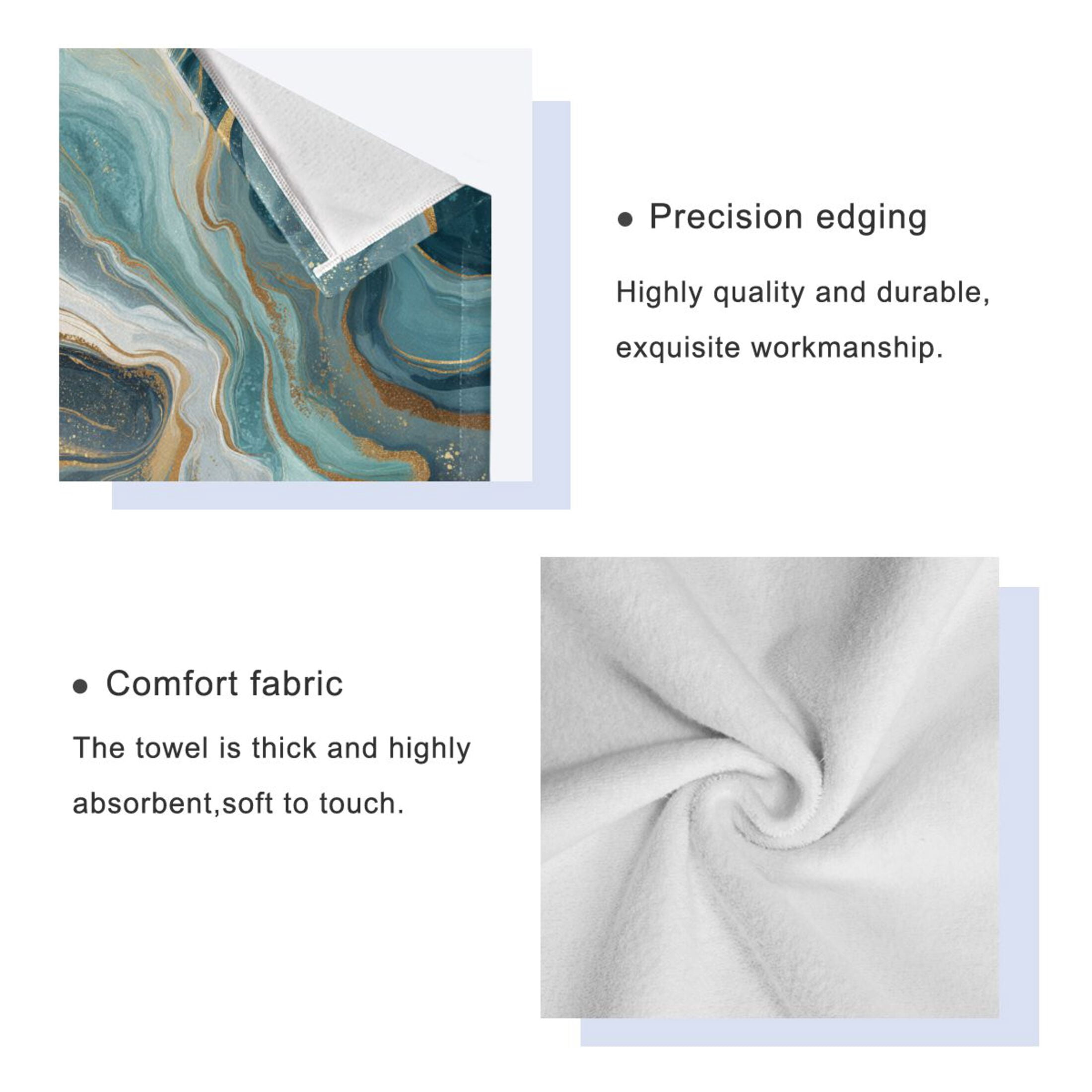 3 Sizes of Towel Sets Including Bath Towel Hand Towel and Washcloth for Daily Use Blue Marbling