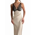 thumbnail image 2 of Deep V Neck Lace and Satin Maxi Dress for Elegant Evening Occasions Apricot M, 2 of 9
