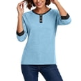 thumbnail image 6 of Perfectbot Women's Raglan 3/4 Sleeve Tee Contrast Trim Henley Neck Casual Fall Everyday T-Shirt, 6 of 6